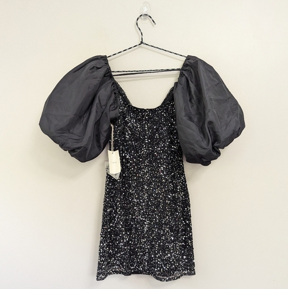 Revolve Tularosa Allison Silver Beaded Sequin Dress with Puff Sleeves Party - Picture 9 of 14